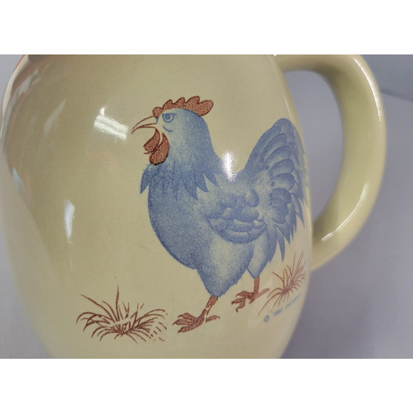 Vintage Rooster Farmhouse Vase Pitcher Jug 1983 Ceramic Handle 6" by Jacaman - Picture 2 of 12